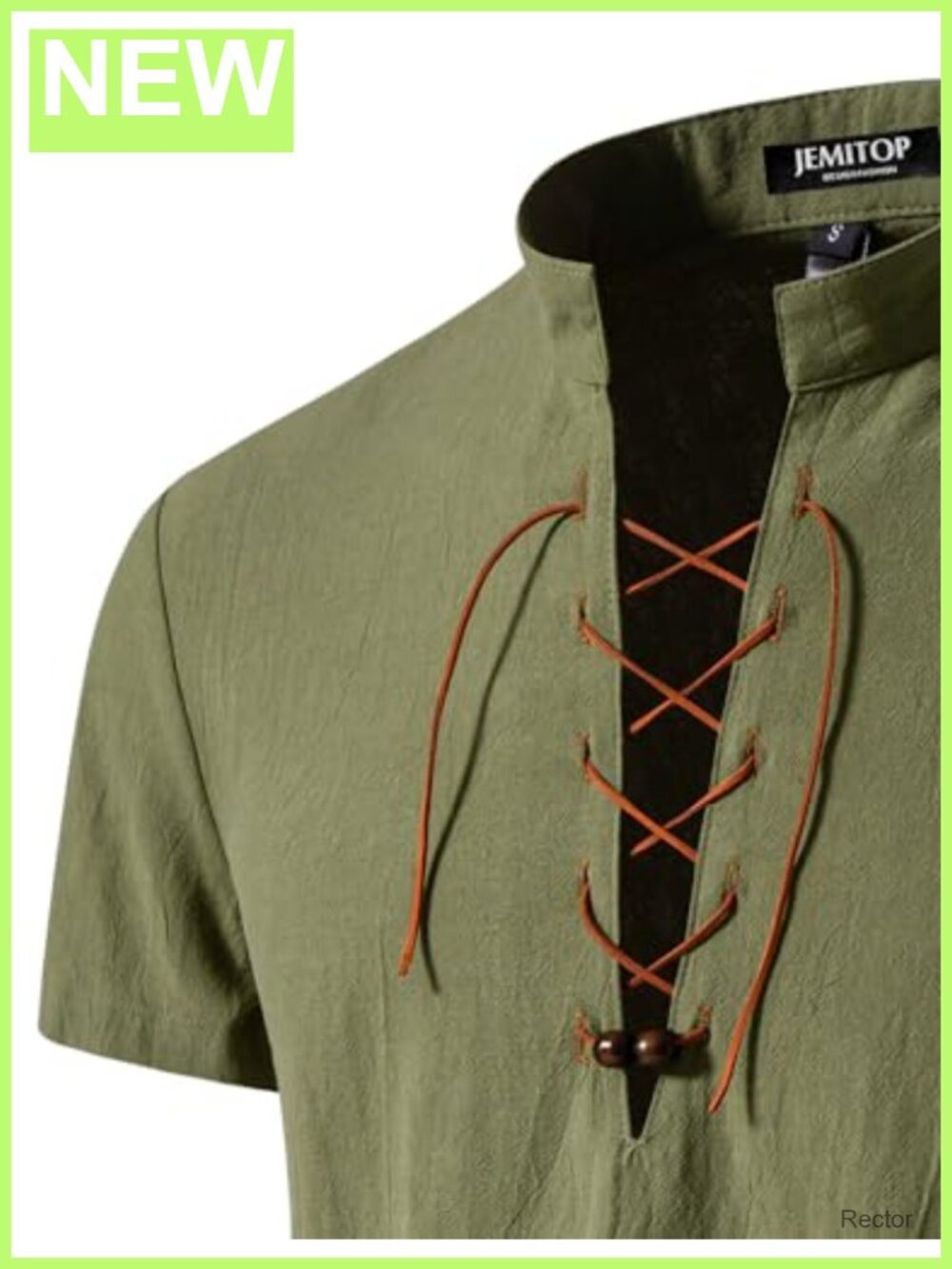 Vintage Textured Cotton Short Sleeve Renaissance Shirt with Mandarin Collar - Picture 4 of 6